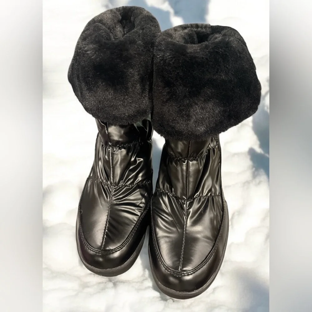 PAJAR WOMENS BLACK‎ WEDGE WATERPROOF, FUR LINED MID CALF SNOW BOOT SIZE 9.5